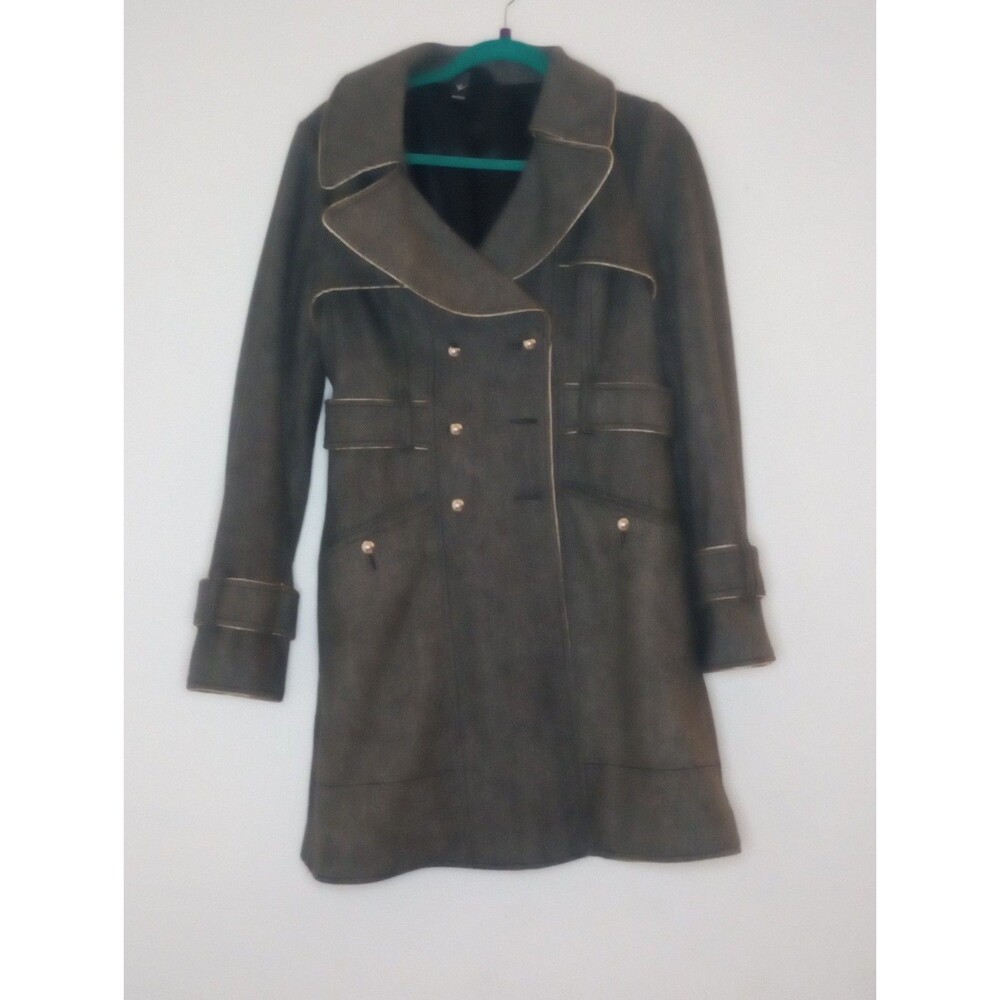 Windsor Women's Size Large Trench Coat Long Jacket Gray Winter Sparkles Gold